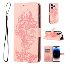 Load image into Gallery viewer, Tiger Flower Embossing Leather Phone Case, For iPhone 14, For iPhone 14 Plus, For iPhone 14 Pro, For iPhone 14 Pro Max