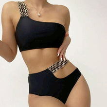 Load image into Gallery viewer, One Shoulder Strap Sexy High Waist Split Bikini Ladies Swimsuit