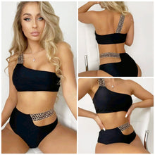 Load image into Gallery viewer, One Shoulder Strap Sexy High Waist Split Bikini Ladies Swimsuit