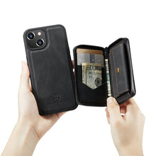 Load image into Gallery viewer, JEEHOOD Magnetic Zipper Wallet Leather Phone Case, For iPhone 14, For iPhone 14 Plus, For iPhone 14 Pro, For iPhone 14 Pro Max