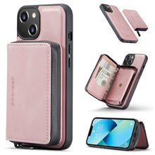 Load image into Gallery viewer, JEEHOOD Magnetic Zipper Wallet Leather Phone Case, For iPhone 14, For iPhone 14 Plus, For iPhone 14 Pro, For iPhone 14 Pro Max