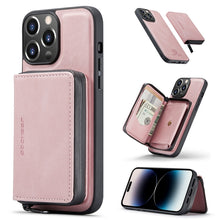 Load image into Gallery viewer, JEEHOOD Magnetic Zipper Wallet Leather Phone Case, For iPhone 14, For iPhone 14 Plus, For iPhone 14 Pro, For iPhone 14 Pro Max