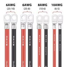Load image into Gallery viewer, Car 50cm Red + Black Pure Copper Battery Inverter Cable, 10AWG 6-5, 8AWG 10-6, 6AWG 25-8, 6AWG 25-10