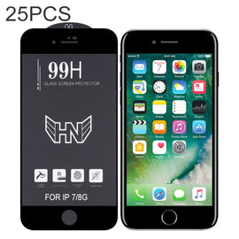 25 PCS High Aluminum Large Arc Full Screen Tempered Glass Film, For iPhone 8 / 7 (25 PCS), For iPhone SE 2022 / SE 2020 (25pcs), For iPhone 11 Pro / XS / X (25 PCS), For iPhone 11 / XR (25 PCS), For iPhone 11 Pro Max / XS Max (25 PCS)