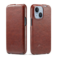 Load image into Gallery viewer, Fierre Shann Oil Wax Texture Vertical Flip PU Phone Case, For iPhone 14, For iPhone 14 Plus, For iPhone 14 Pro, For iPhone 14 Pro Max
