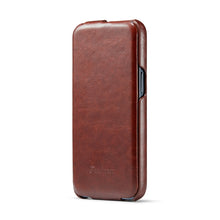 Load image into Gallery viewer, Fierre Shann Oil Wax Texture Vertical Flip PU Phone Case, For iPhone 14, For iPhone 14 Plus, For iPhone 14 Pro, For iPhone 14 Pro Max