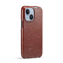 Load image into Gallery viewer, Fierre Shann Oil Wax Texture Vertical Flip PU Phone Case, For iPhone 14, For iPhone 14 Plus, For iPhone 14 Pro, For iPhone 14 Pro Max