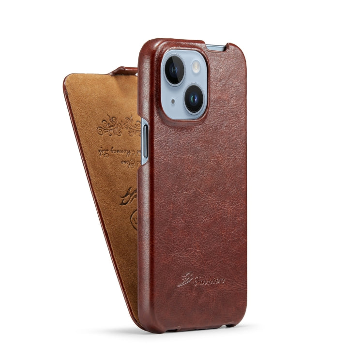 Fierre Shann Oil Wax Texture Vertical Flip PU Phone Case, For iPhone 14, For iPhone 14 Plus, For iPhone 14 Pro, For iPhone 14 Pro Max