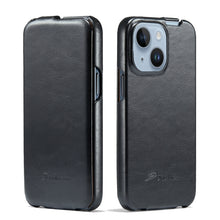 Load image into Gallery viewer, Fierre Shann Oil Wax Texture Vertical Flip PU Phone Case, For iPhone 14, For iPhone 14 Plus, For iPhone 14 Pro, For iPhone 14 Pro Max