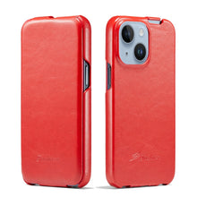 Load image into Gallery viewer, Fierre Shann Oil Wax Texture Vertical Flip PU Phone Case, For iPhone 14, For iPhone 14 Plus, For iPhone 14 Pro, For iPhone 14 Pro Max