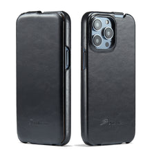 Load image into Gallery viewer, Fierre Shann Oil Wax Texture Vertical Flip PU Phone Case, For iPhone 14, For iPhone 14 Plus, For iPhone 14 Pro, For iPhone 14 Pro Max