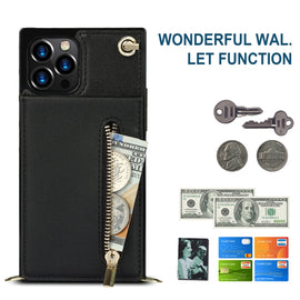 Cross-body Zipper Square Phone Case with Holder, For iPhone 14, For iPhone 14 Plus, For iPhone 14 Pro, For iPhone 14 Pro Max