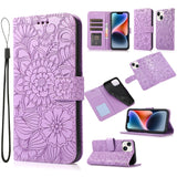 Skin Feel Embossed Sunflower Horizontal Leather Case, For iPhone 13, For iPhone 13 mini, For iPhone 13 Pro, For iPhone 13 Pro Max, For iPhone 14, For iPhone 14 Plus, For iPhone 14 Pro, For iPhone 14 Pro Max
