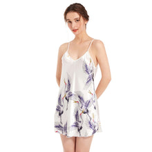 Load image into Gallery viewer, Sexy V-neck Crane Pattern Short Sling Skirt Pajamas, S, M, L, XL