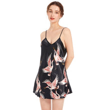 Load image into Gallery viewer, Sexy V-neck Crane Pattern Short Sling Skirt Pajamas, S, M, L, XL
