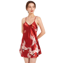 Load image into Gallery viewer, Sexy V-neck Crane Pattern Short Sling Skirt Pajamas, S, M, L, XL