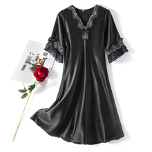 Load image into Gallery viewer, Scalloped Edge V-Neck Mid Sleeve Loose Women Nightdress, S, M, L, XL