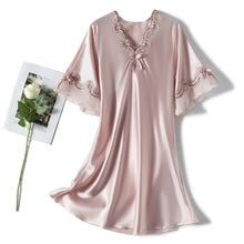 Load image into Gallery viewer, Scalloped Edge V-Neck Mid Sleeve Loose Women Nightdress, S, M, L, XL