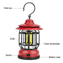 Load image into Gallery viewer, Portable Retro Hanging Lamp Lantern Camping Tent Light, USB Charging, Battery Type, Not Included Battery