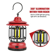 Load image into Gallery viewer, Portable Retro Hanging Lamp Lantern Camping Tent Light, USB Charging, Battery Type, Not Included Battery
