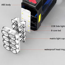 Load image into Gallery viewer, Super Bright Waterproof 8 LED Camping Flashlight Lamp, USB Charging, Solar Charging