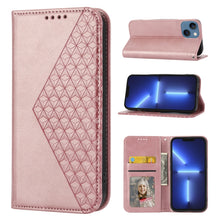 Load image into Gallery viewer, Cubic Grid Calf Texture Magnetic Closure Leather Phone Case, For iPhone 14, For iPhone 14 Plus, For iPhone 14 Pro, For iPhone 14 Pro Max, For iPhone 13 mini, For iPhone 13, For iPhone 13 Pro, For iPhone 13 Pro Max
