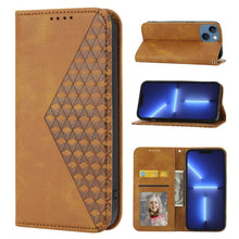 Load image into Gallery viewer, Cubic Grid Calf Texture Magnetic Closure Leather Phone Case, For iPhone 14, For iPhone 14 Plus, For iPhone 14 Pro, For iPhone 14 Pro Max, For iPhone 13 mini, For iPhone 13, For iPhone 13 Pro, For iPhone 13 Pro Max
