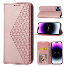 Load image into Gallery viewer, Cubic Grid Calf Texture Magnetic Closure Leather Phone Case, For iPhone 14, For iPhone 14 Plus, For iPhone 14 Pro, For iPhone 14 Pro Max, For iPhone 13 mini, For iPhone 13, For iPhone 13 Pro, For iPhone 13 Pro Max