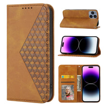 Load image into Gallery viewer, Cubic Grid Calf Texture Magnetic Closure Leather Phone Case, For iPhone 14, For iPhone 14 Plus, For iPhone 14 Pro, For iPhone 14 Pro Max, For iPhone 13 mini, For iPhone 13, For iPhone 13 Pro, For iPhone 13 Pro Max