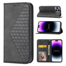 Load image into Gallery viewer, Cubic Grid Calf Texture Magnetic Closure Leather Phone Case, For iPhone 14, For iPhone 14 Plus, For iPhone 14 Pro, For iPhone 14 Pro Max, For iPhone 13 mini, For iPhone 13, For iPhone 13 Pro, For iPhone 13 Pro Max