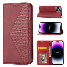 Load image into Gallery viewer, Cubic Grid Calf Texture Magnetic Closure Leather Phone Case, For iPhone 14, For iPhone 14 Plus, For iPhone 14 Pro, For iPhone 14 Pro Max, For iPhone 13 mini, For iPhone 13, For iPhone 13 Pro, For iPhone 13 Pro Max