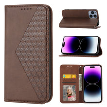 Load image into Gallery viewer, Cubic Grid Calf Texture Magnetic Closure Leather Phone Case, For iPhone 14, For iPhone 14 Plus, For iPhone 14 Pro, For iPhone 14 Pro Max, For iPhone 13 mini, For iPhone 13, For iPhone 13 Pro, For iPhone 13 Pro Max