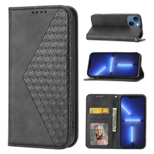 Load image into Gallery viewer, Cubic Grid Calf Texture Magnetic Closure Leather Phone Case, For iPhone 14, For iPhone 14 Plus, For iPhone 14 Pro, For iPhone 14 Pro Max, For iPhone 13 mini, For iPhone 13, For iPhone 13 Pro, For iPhone 13 Pro Max