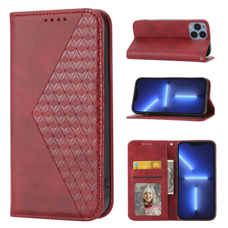 Cubic Grid Calf Texture Magnetic Closure Leather Phone Case, For iPhone 14, For iPhone 14 Plus, For iPhone 14 Pro, For iPhone 14 Pro Max, For iPhone 13 mini, For iPhone 13, For iPhone 13 Pro, For iPhone 13 Pro Max