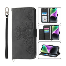 Load image into Gallery viewer, Skin-feel Flowers Embossed Wallet Leather Phone Case, For iPhone 14, For iPhone 14 Plus, For iPhone 14 Pro, For iPhone 14 Pro Max