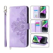 Load image into Gallery viewer, Skin-feel Flowers Embossed Wallet Leather Phone Case, For iPhone 14, For iPhone 14 Plus, For iPhone 14 Pro, For iPhone 14 Pro Max