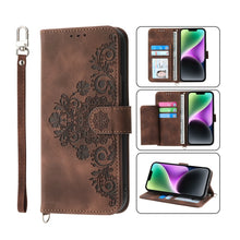 Load image into Gallery viewer, Skin-feel Flowers Embossed Wallet Leather Phone Case, For iPhone 14, For iPhone 14 Plus, For iPhone 14 Pro, For iPhone 14 Pro Max