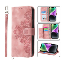 Load image into Gallery viewer, Skin-feel Flowers Embossed Wallet Leather Phone Case, For iPhone 14, For iPhone 14 Plus, For iPhone 14 Pro, For iPhone 14 Pro Max