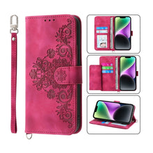 Load image into Gallery viewer, Skin-feel Flowers Embossed Wallet Leather Phone Case, For iPhone 14, For iPhone 14 Plus, For iPhone 14 Pro, For iPhone 14 Pro Max