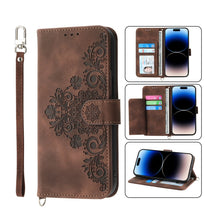 Load image into Gallery viewer, Skin-feel Flowers Embossed Wallet Leather Phone Case, For iPhone 14, For iPhone 14 Plus, For iPhone 14 Pro, For iPhone 14 Pro Max