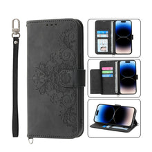 Load image into Gallery viewer, Skin-feel Flowers Embossed Wallet Leather Phone Case, For iPhone 14, For iPhone 14 Plus, For iPhone 14 Pro, For iPhone 14 Pro Max