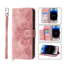 Load image into Gallery viewer, Skin-feel Flowers Embossed Wallet Leather Phone Case, For iPhone 14, For iPhone 14 Plus, For iPhone 14 Pro, For iPhone 14 Pro Max