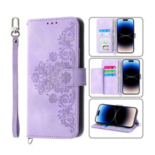 Load image into Gallery viewer, Skin-feel Flowers Embossed Wallet Leather Phone Case, For iPhone 14, For iPhone 14 Plus, For iPhone 14 Pro, For iPhone 14 Pro Max