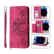 Load image into Gallery viewer, Skin-feel Flowers Embossed Wallet Leather Phone Case, For iPhone 14, For iPhone 14 Plus, For iPhone 14 Pro, For iPhone 14 Pro Max