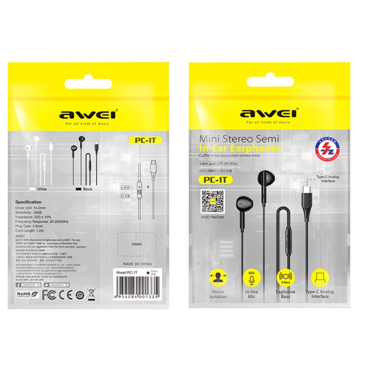 awei PC-1T 1.2m Mini Stereo Semi In-ear Earphones