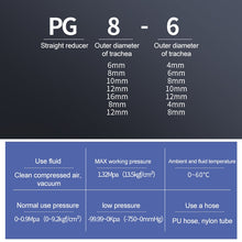 Load image into Gallery viewer, LAIZE 10pcs Plastic Reducing Straight Pneumatic Quick Fitting Connector, PG6-4, PG8-4, PG8-6, PG10-6, PG10-8, PG12-8, PG12-10, PG16-12