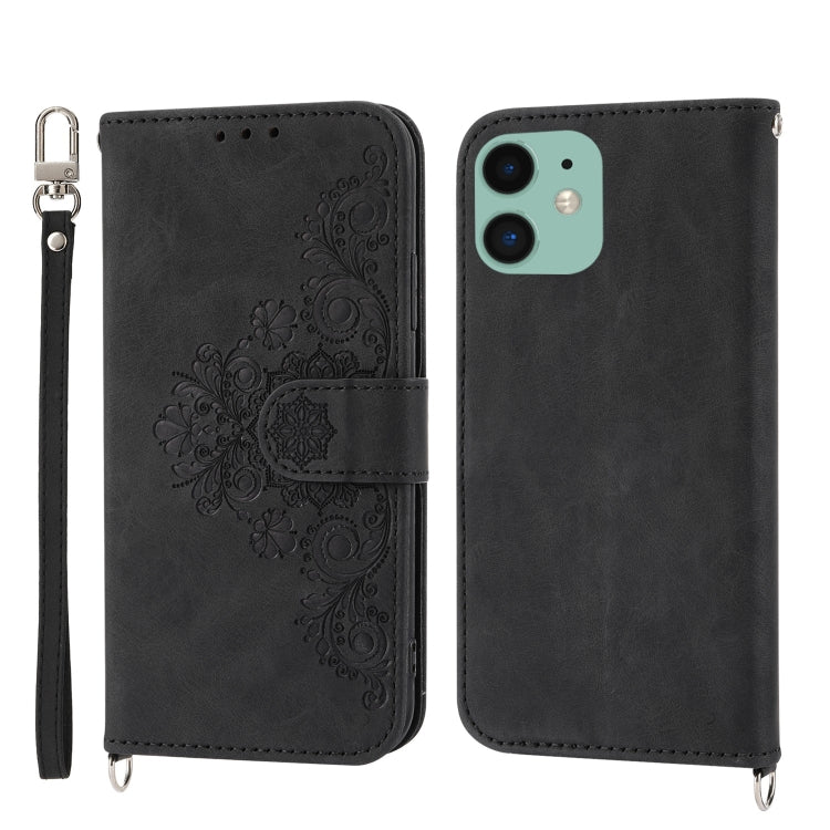 Skin-feel Flowers Embossed Wallet Leather Phone Case, For iPhone 11, For iPhone XS Max, For iPhone XS / X, For iPhone XR, For iPhone SE 2022 / SE 2020 / 8 / 7, For iPhone 8 Plus / 7 Plus