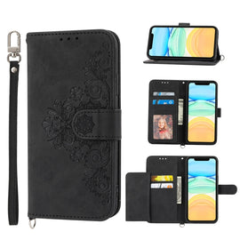 Skin-feel Flowers Embossed Wallet Leather Phone Case, For iPhone 11, For iPhone XS Max, For iPhone XS / X, For iPhone XR, For iPhone SE 2022 / SE 2020 / 8 / 7, For iPhone 8 Plus / 7 Plus