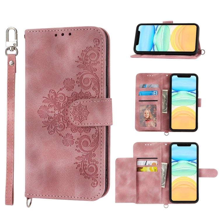 Skin-feel Flowers Embossed Wallet Leather Phone Case, For iPhone 11, For iPhone XS Max, For iPhone XS / X, For iPhone XR, For iPhone SE 2022 / SE 2020 / 8 / 7, For iPhone 8 Plus / 7 Plus