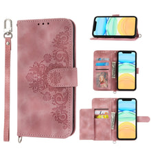 Load image into Gallery viewer, Skin-feel Flowers Embossed Wallet Leather Phone Case, For iPhone 11, For iPhone XS Max, For iPhone XS / X, For iPhone XR, For iPhone SE 2022 / SE 2020 / 8 / 7, For iPhone 8 Plus / 7 Plus